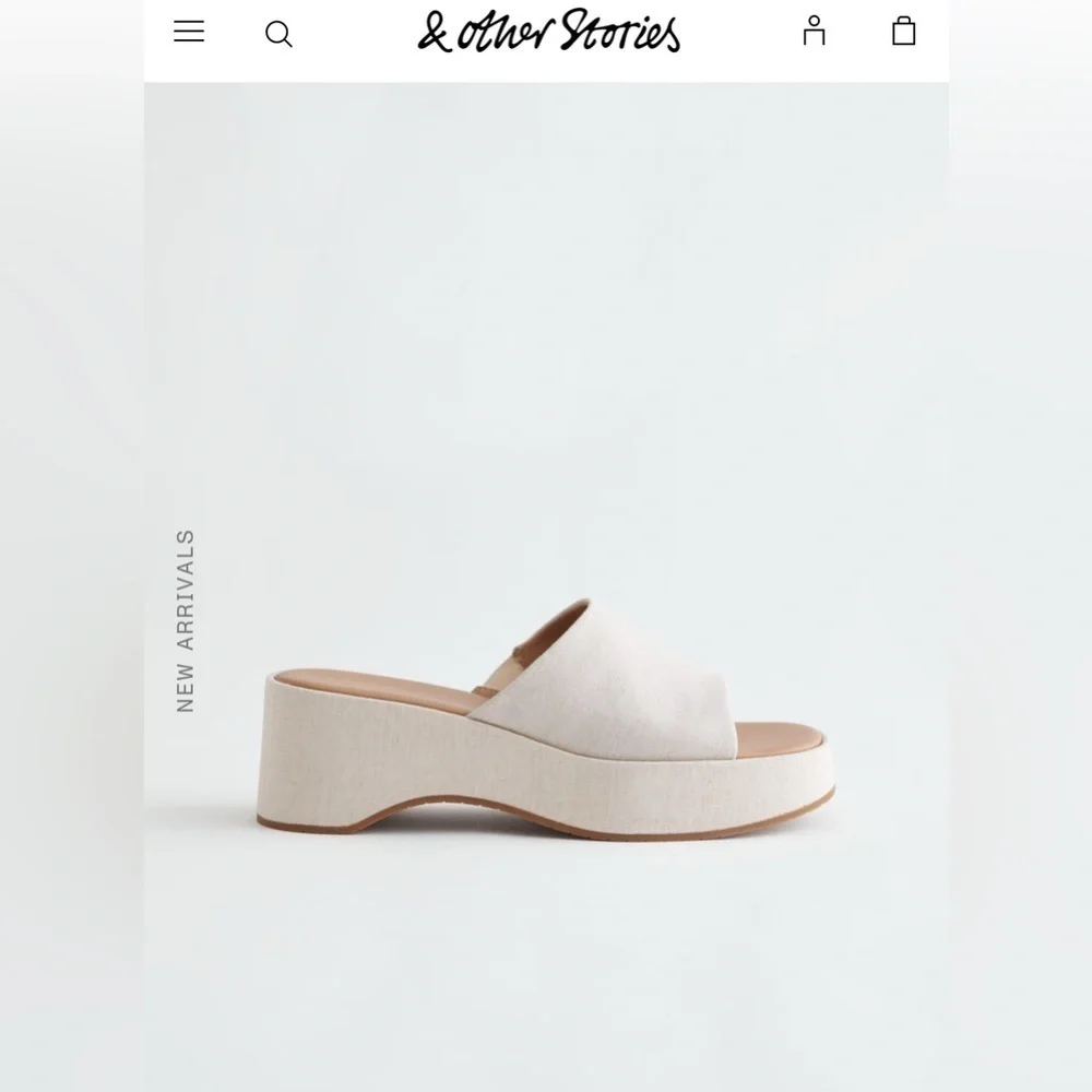 & Other Stories Canvas Cream Platform Mules Chunky Sole Size 38 / US 7